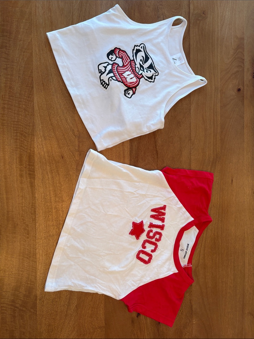 Wisconsin Badger Red & White XS and Small Girl’s Crop Tops - Two-Pack